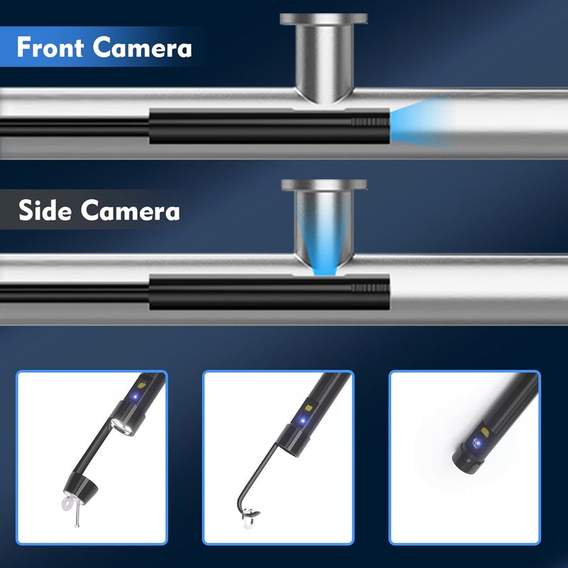GinoCaco Dual Lens Endoscope Camera with Light, 4.3" Borescope with Photo/Video Function & Free(Built in 32GB Card), 16.4FT Semi-Rigid Snake Cable with IP67 Waterproof for Pipe, Engine & HVAC Inspection - Image 3